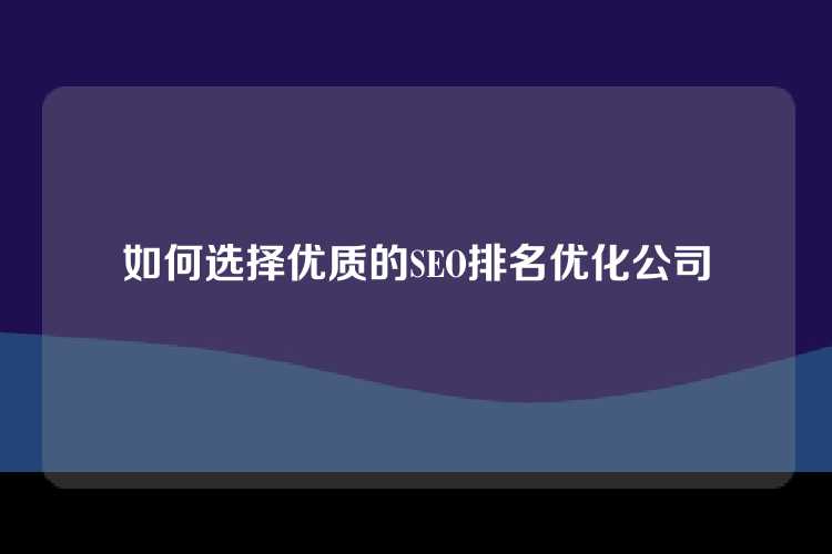 如何选择优质的SEO排名优化公司