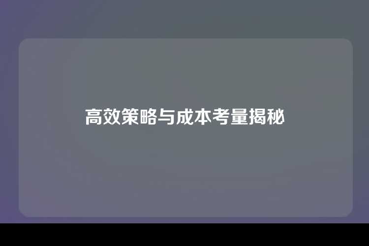 高效策略与成本考量揭秘