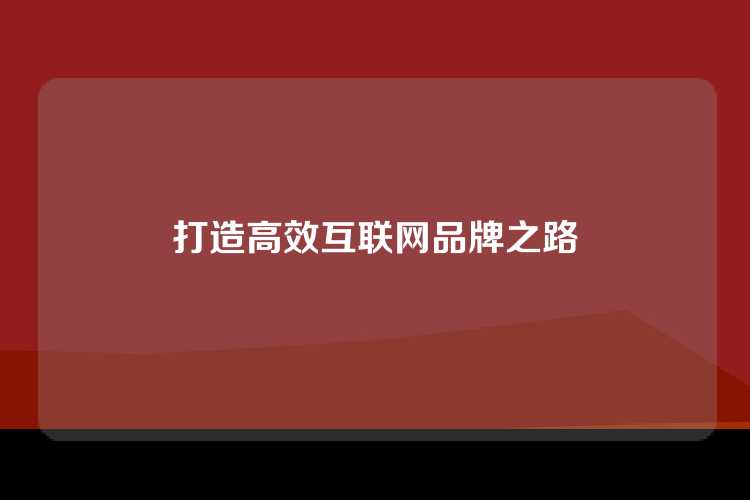 打造高效互联网品牌之路