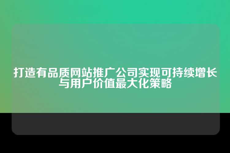 打造有品质网站推广公司实现可持续增长与用户价值最大化策略