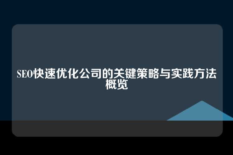 SEO快速优化公司的关键策略与实践方法概览