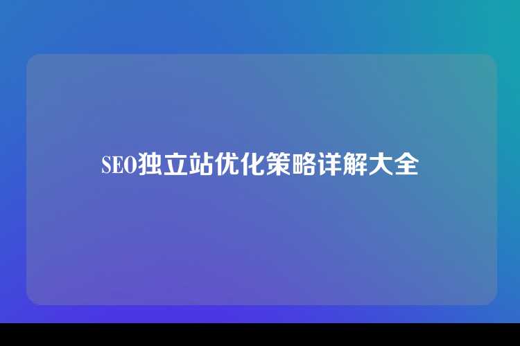 SEO独立站优化策略详解大全