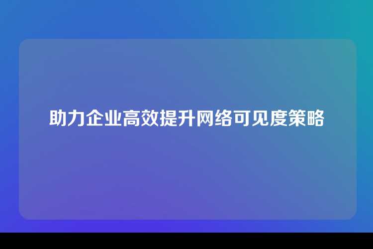 助力企业高效提升网络可见度策略