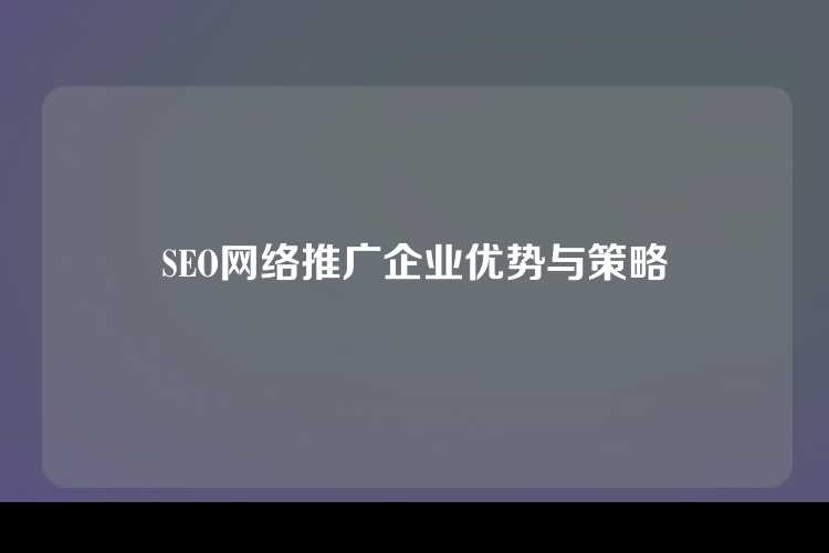 SEO网络推广企业优势与策略