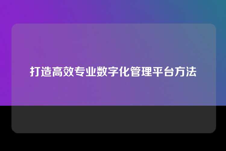 打造高效专业数字化管理平台方法