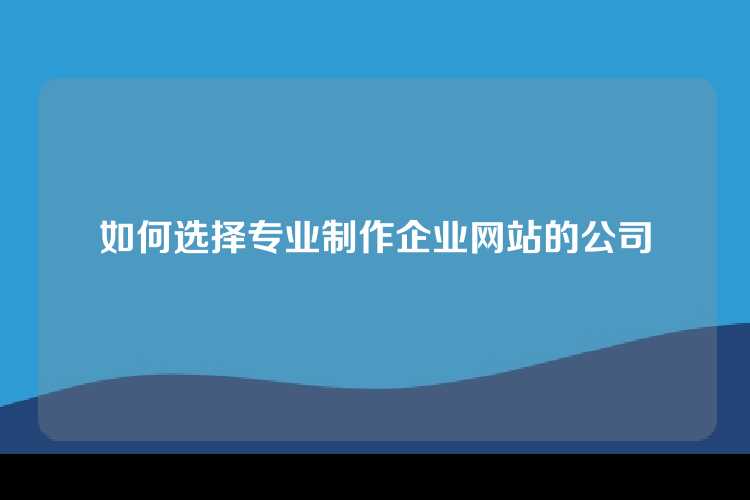 如何选择专业制作企业网站的公司