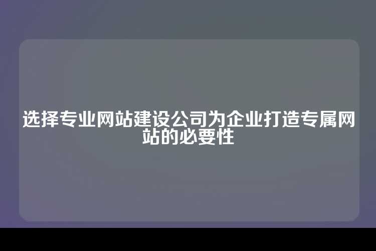 选择专业网站建设公司为企业打造专属网站的必要性