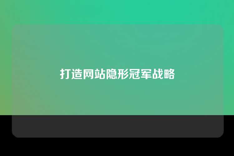 打造网站隐形冠军战略