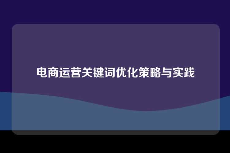 电商运营关键词优化策略与实践