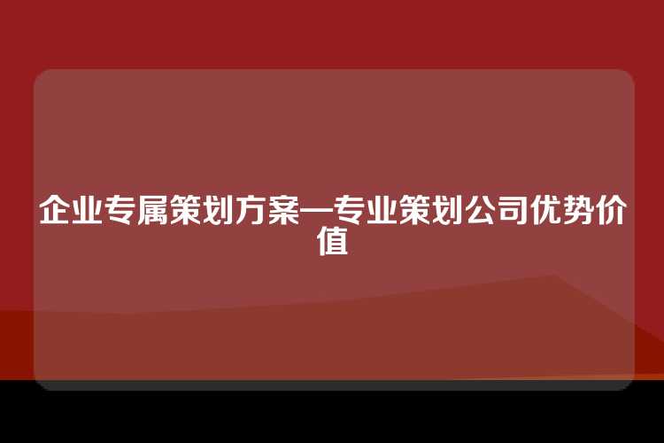 企业专属策划方案—专业策划公司优势价值