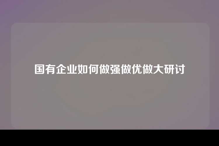 国有企业如何做强做优做大研讨