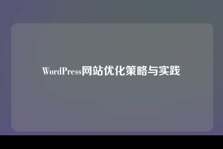 WordPress网站优化策略与实践