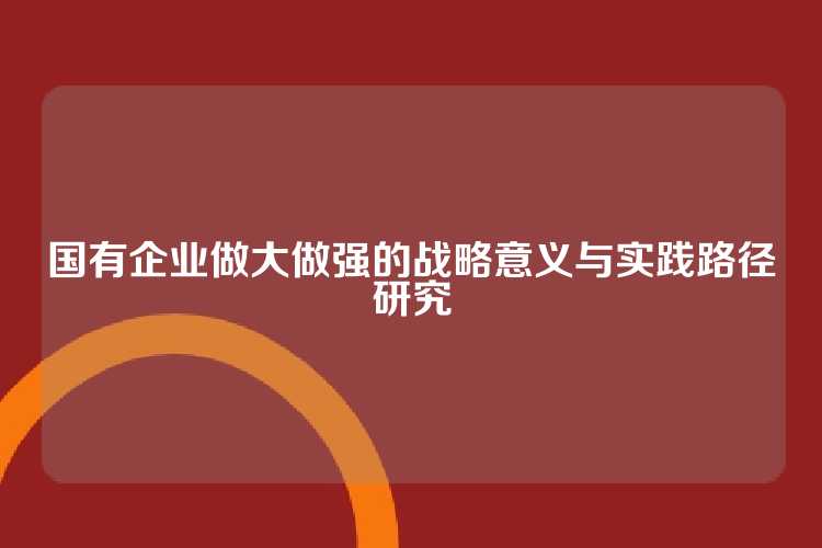 国有企业做大做强的战略意义与实践路径研究