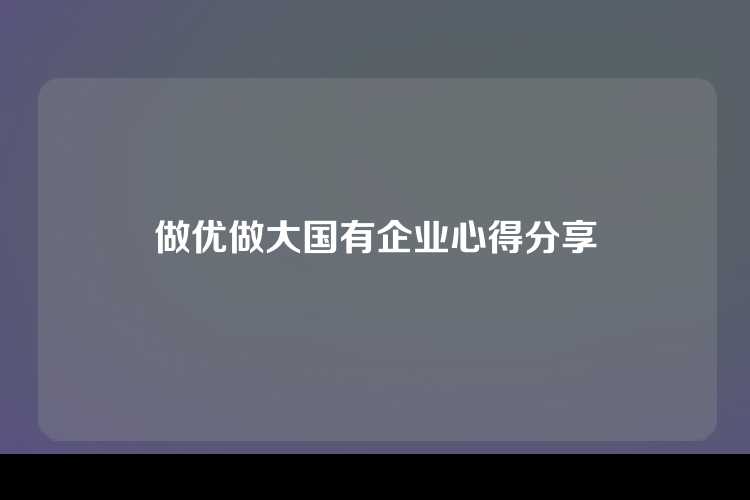 做优做大国有企业心得分享