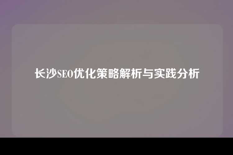 长沙SEO优化策略解析与实践分析