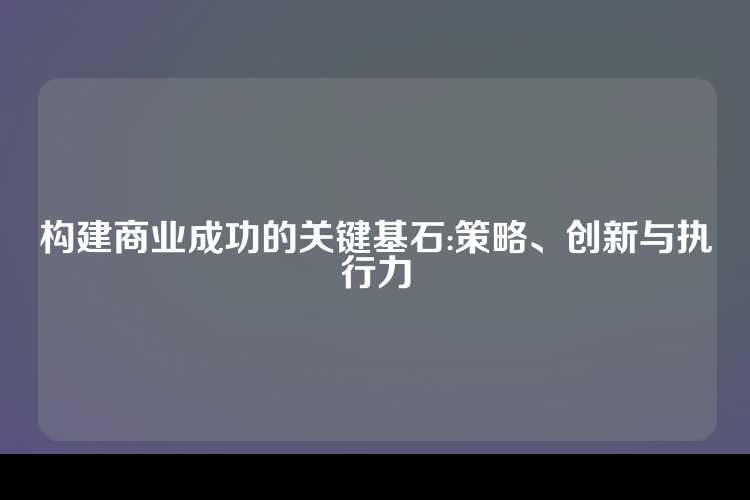 构建商业成功的关键基石:策略、创新与执行力
