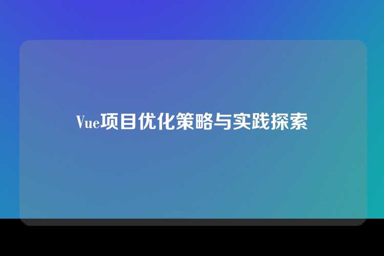 Vue项目优化策略与实践探索