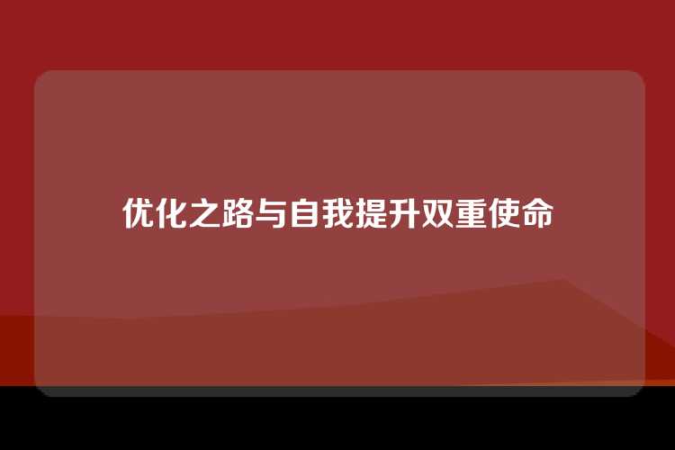 优化之路与自我提升双重使命