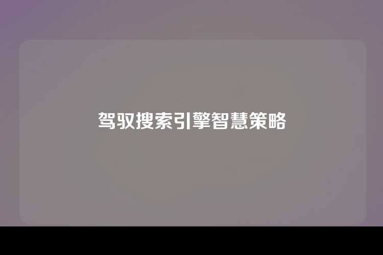 驾驭搜索引擎智慧策略
