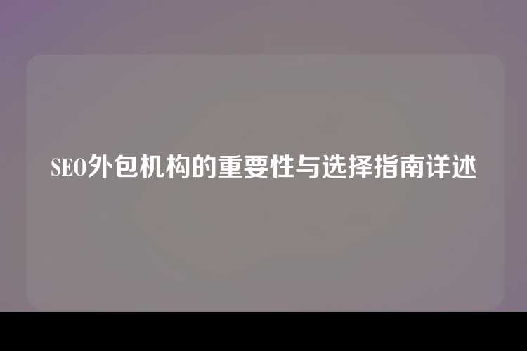 SEO外包机构的重要性与选择指南详述