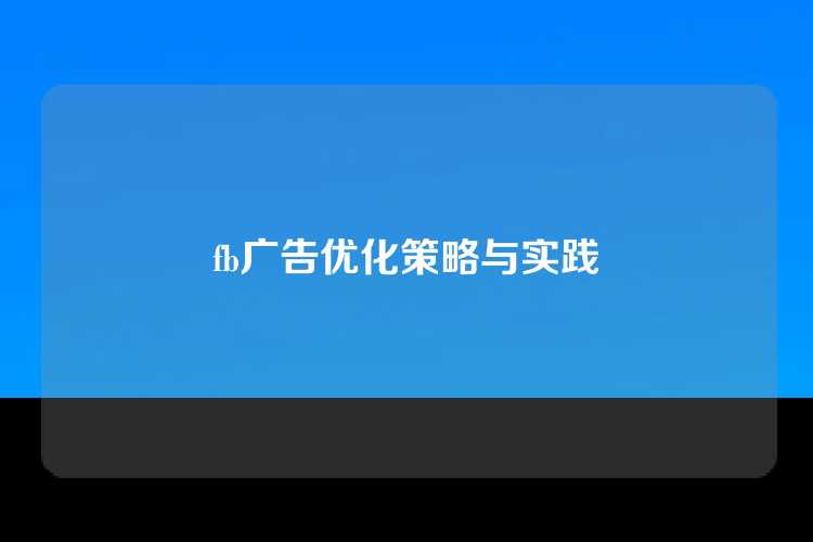 fb广告优化策略与实践