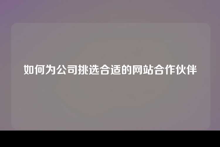 如何为公司挑选合适的网站合作伙伴