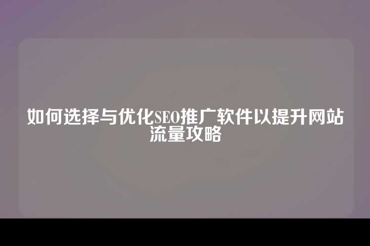 如何选择与优化SEO推广软件以提升网站流量攻略