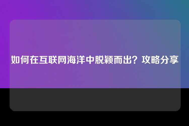 如何在互联网海洋中脱颖而出？攻略分享
