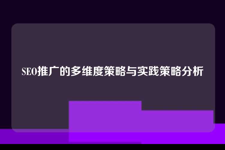 SEO推广的多维度策略与实践策略分析