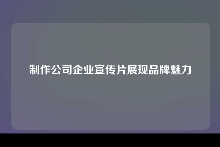 制作公司企业宣传片展现品牌魅力