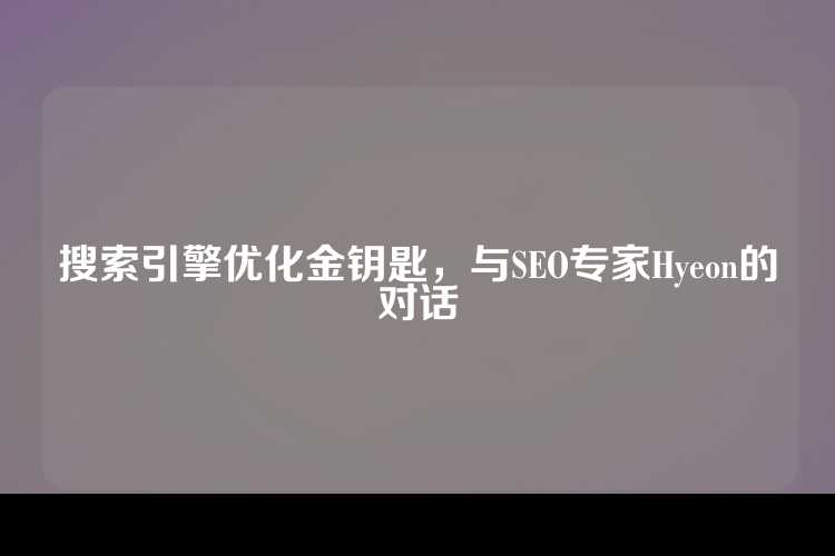 搜索引擎优化金钥匙，与SEO专家Hyeon的对话