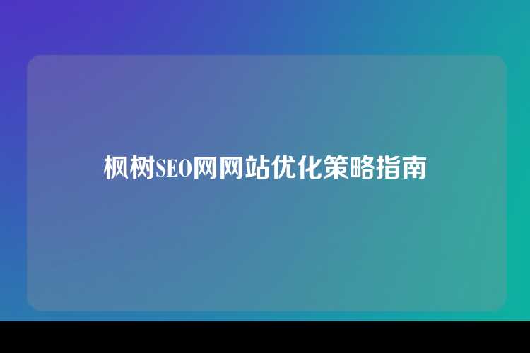 枫树SEO网网站优化策略指南