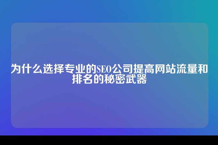 为什么选择专业的SEO公司提高网站流量和排名的秘密武器