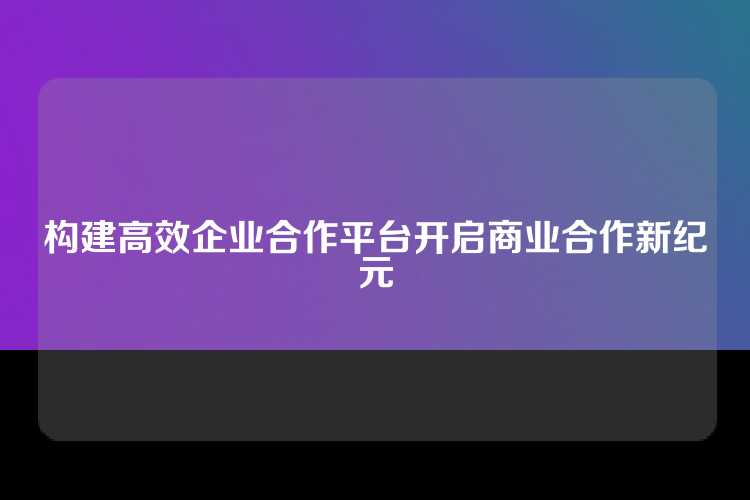 构建高效企业合作平台开启商业合作新纪元
