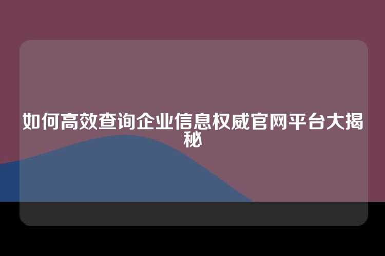 如何高效查询企业信息权威官网平台大揭秘