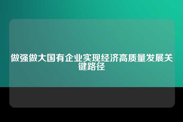 做强做大国有企业实现经济高质量发展关键路径