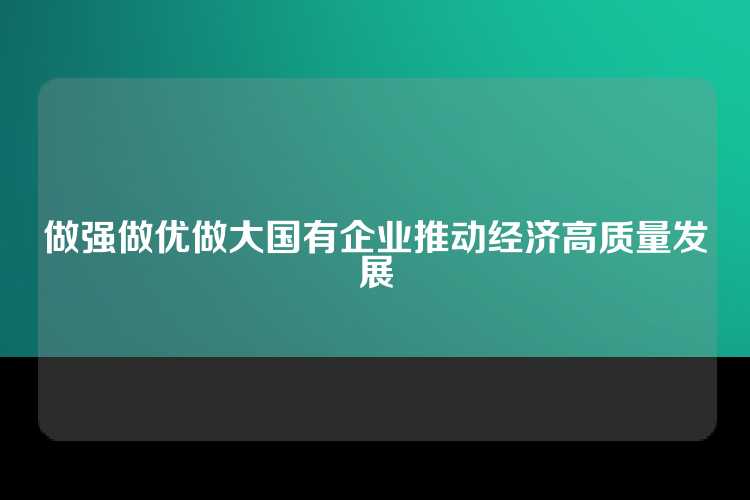 做强做优做大国有企业推动经济高质量发展