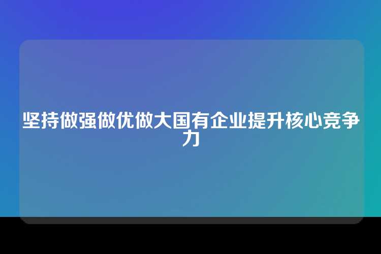 坚持做强做优做大国有企业提升核心竞争力