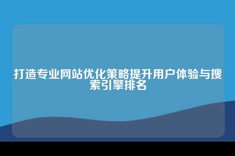 打造专业网站优化策略提升用户体验与搜索引擎排名