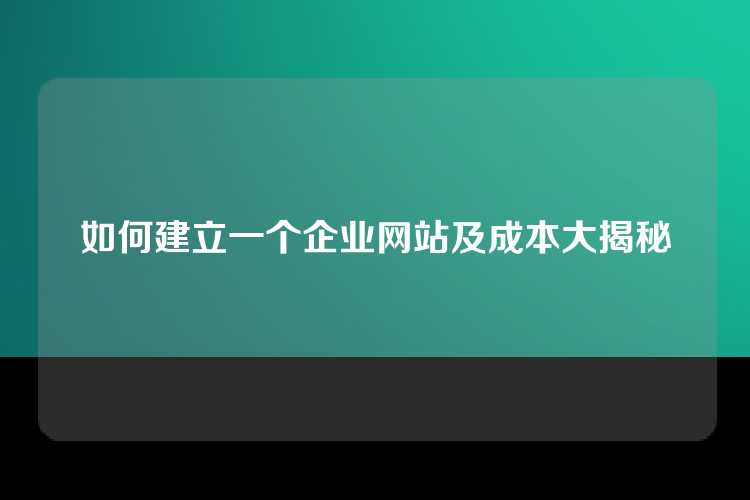 如何建立一个企业网站及成本大揭秘