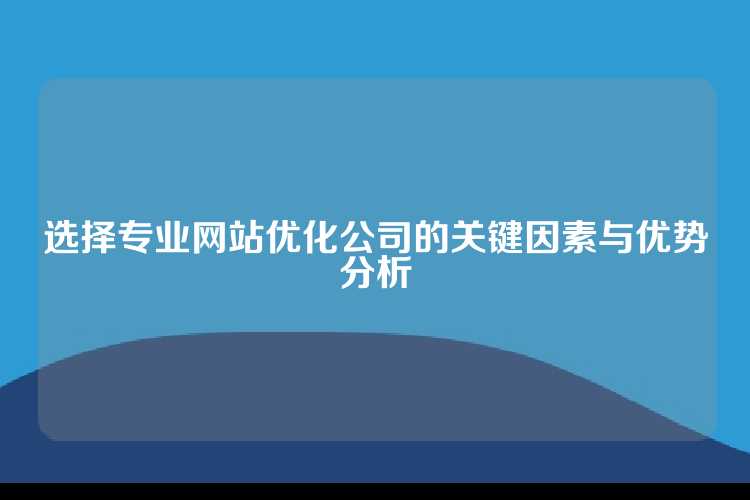 选择专业网站优化公司的关键因素与优势分析