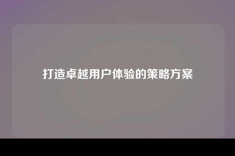 打造卓越用户体验的策略方案
