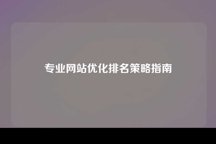 专业网站优化排名策略指南