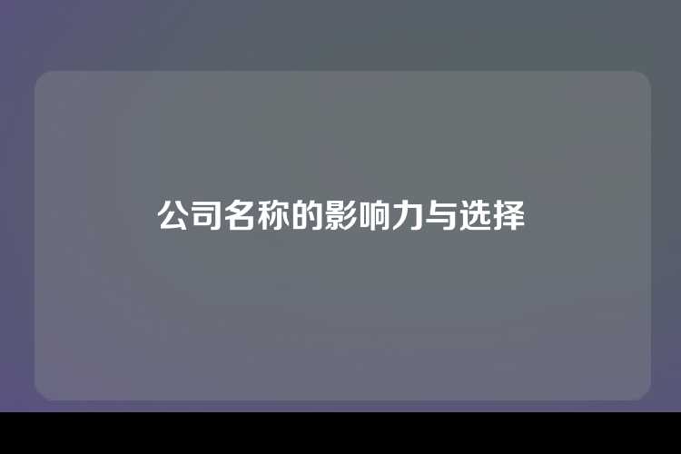 公司名称的影响力与选择