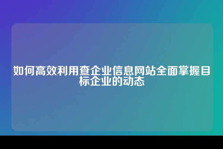如何高效利用查企业信息网站全面掌握目标企业的动态