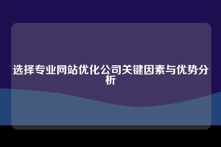选择专业网站优化公司关键因素与优势分析
