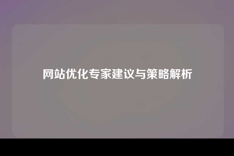 网站优化专家建议与策略解析