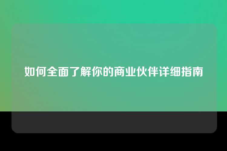 如何全面了解你的商业伙伴详细指南