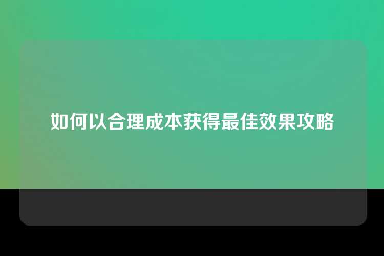 如何以合理成本获得最佳效果攻略