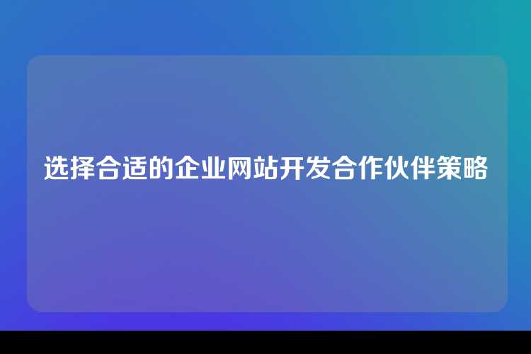 选择合适的企业网站开发合作伙伴策略